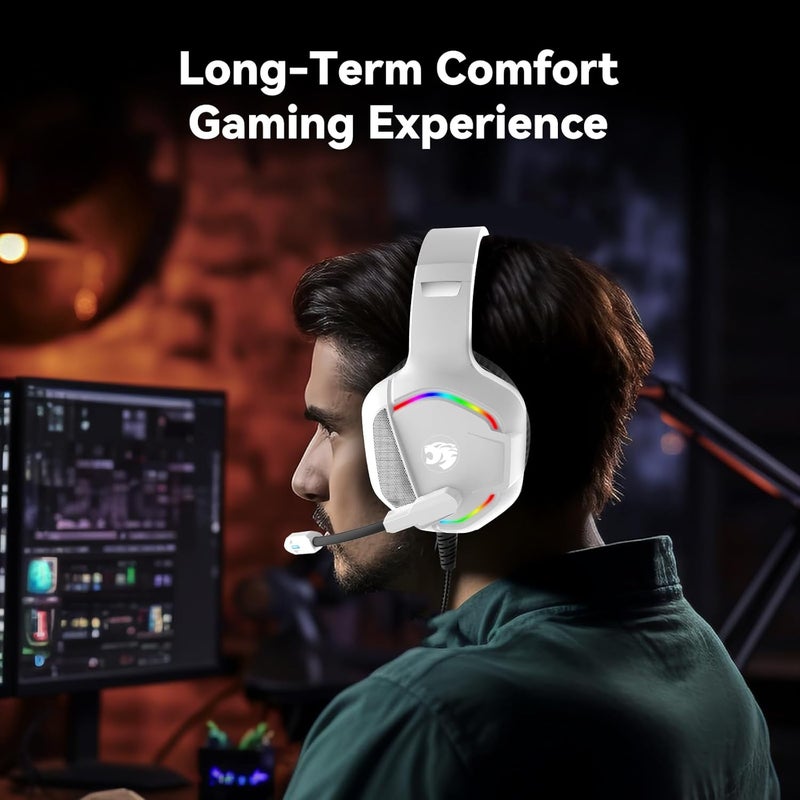 IMYB Gaming Headset with Microphone for Pc, Xbox One Series X/s, Ps4, Ps5, Switch, Stereo Wired Noise Cancelling Over-Ear Headphones with Mic, RGB, for Computer, Laptop, Mac, Nintendo, Gamer (White) - Image 4